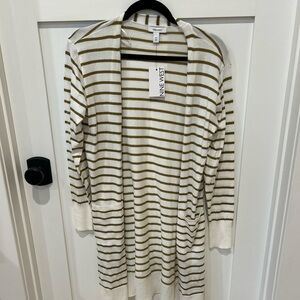 Nine West | Women's Cardigan - White and Olive Stripes (NWT)